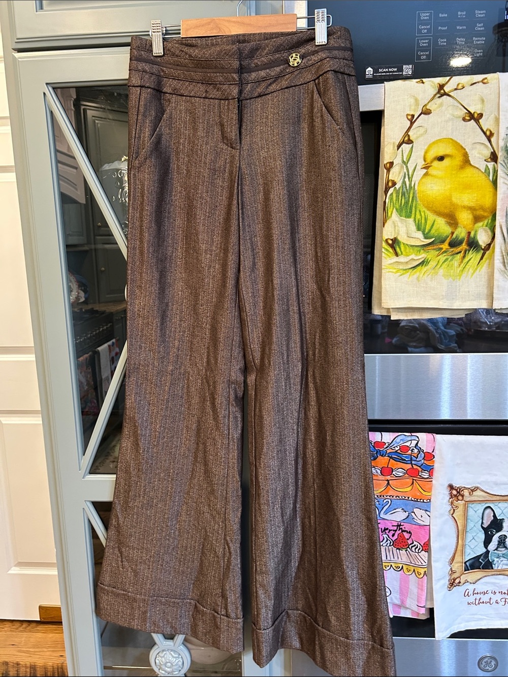 Vintage Y2K bebe Brown Herringbone Midrise Wide-Leg Pants 0